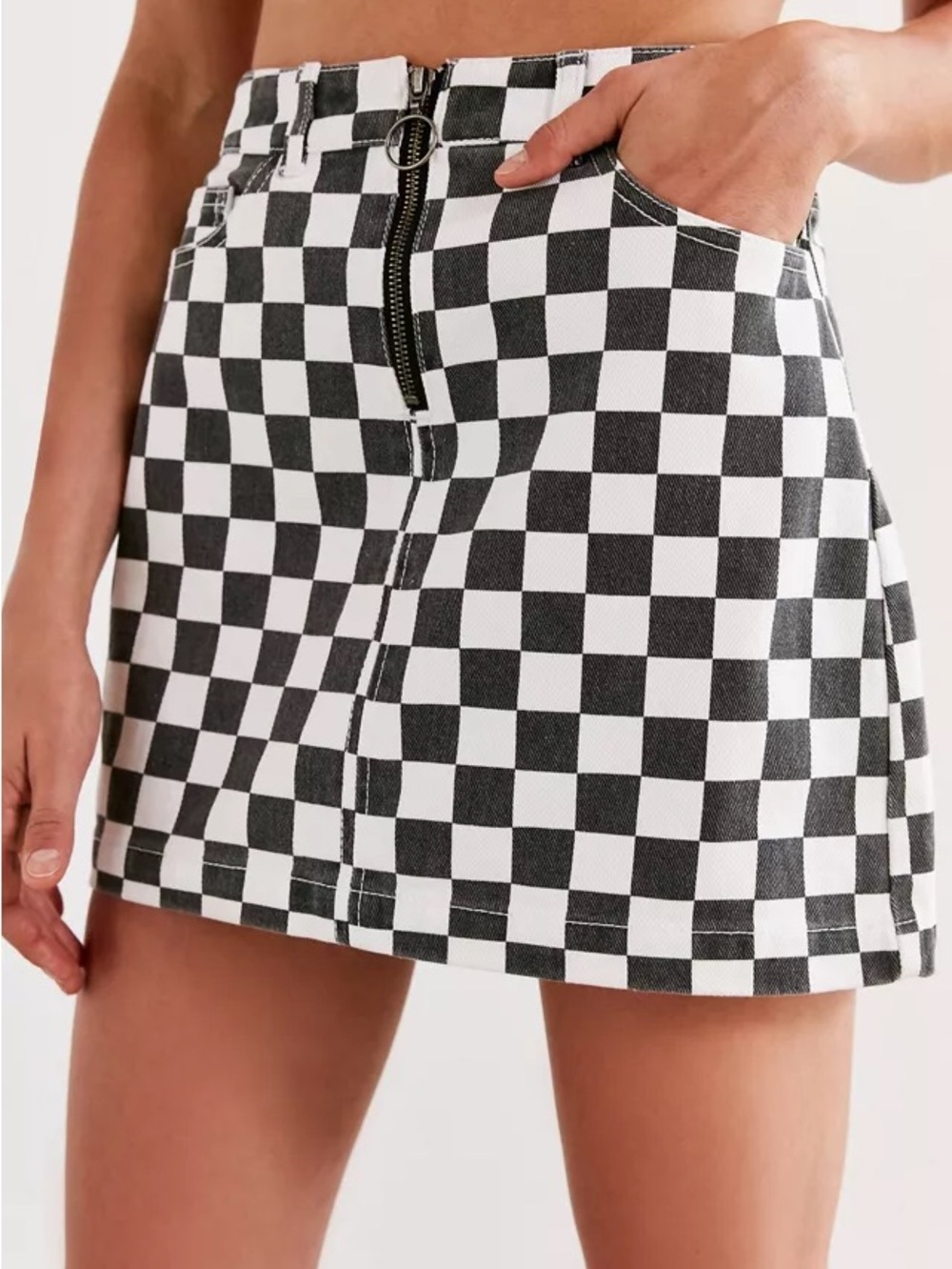 BDG Black and White Checkered Denim Mini Skirt Women’s Size Small